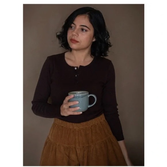 The Simple Folk Tops - The Simple Folk 6 Organic Cotton Navy Blue Women's Ribbed Henley Top